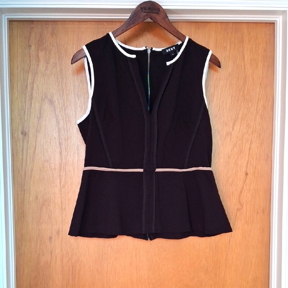 DKNY Black Fitted Peplum Blouse